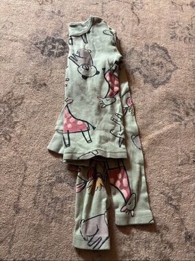 Carter's Olive Green Pink Giraffe & Animal Print Pajama Set